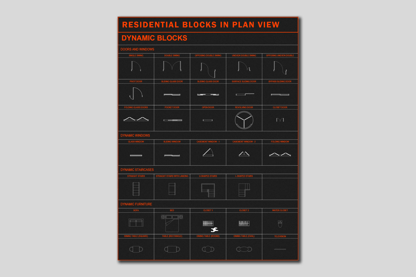 Residential AutoCAD Dynamic Blocks in Plan View